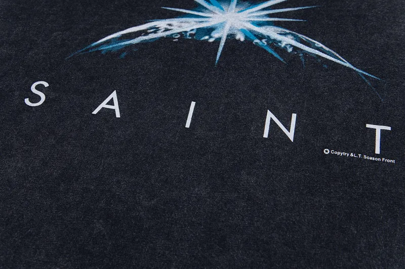 130💰S02# Saint michael American high street starlight letter print retro washed distressed loose cotton short-sleeved T-shirt 13 washed black S, M, L, XL